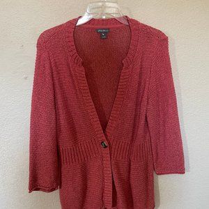 Eddie Bauer Knit Cardigan Jacket Woman's M Medium Like New Red Medium Sleeve